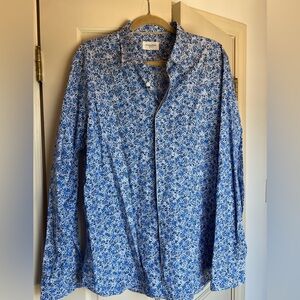 Men's Blue Floral Casual Button Down Shirt